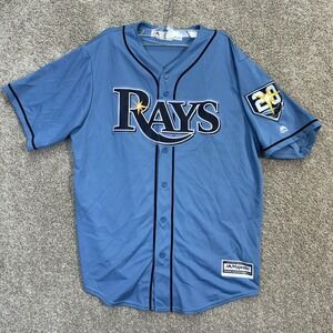 Majestic Tampa Bay Rays Baseball Jersey Men's Large Cool Base Light Blue